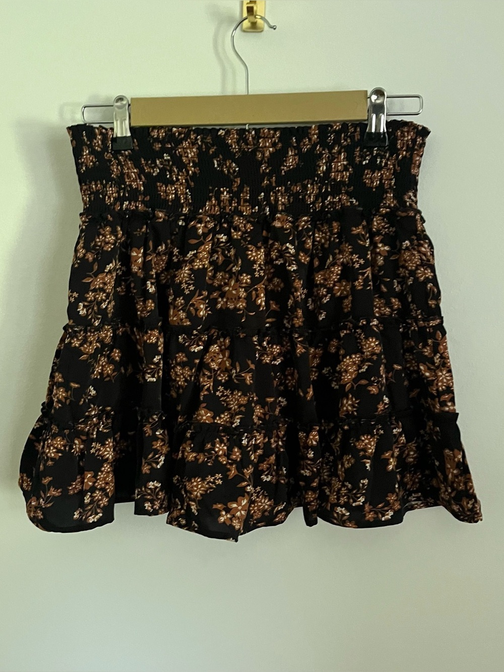 Pink Lily Smocked Waist Black / Rust  Floral Skort